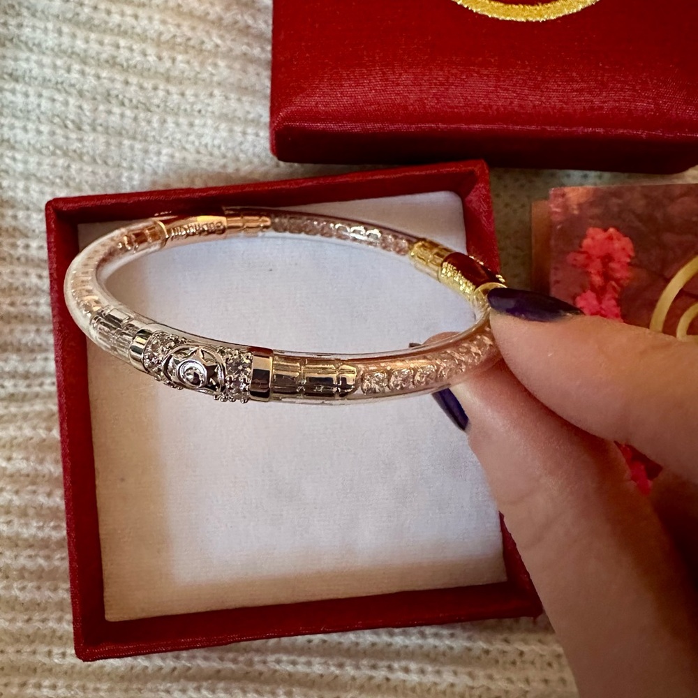 🆕💎 BuDhaGirl Mixed Metal All Weather Solo Bangle - Three Queens - Clear Crystal - Picture 15 of 16